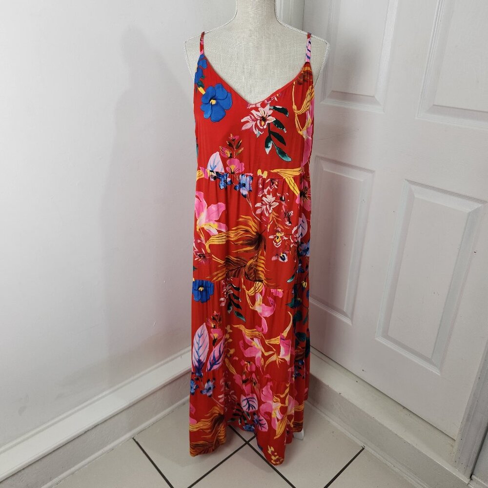 Soma Red Floral Maxi Dress with Pink & Blue Accents